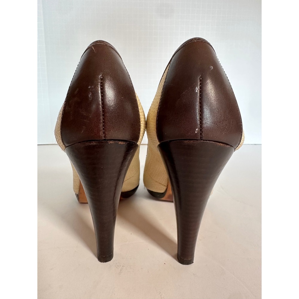 Banana Republic Woven Straw Leather Trim Buckle Pumps Brown Tan Gold Size 8.5 - Picture 3 of 6
